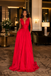 Simple Red Satin Spaghetti Straps Deep V-Neck A-Line Prom Dress With Pockets, PD4253