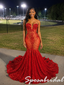 Sparkly Red Strapless Sheer Sequin Beaded Mermaid Prom Dress With Train, PD4263