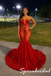 Sparkly Red Strapless Sheer Sequin Beaded Mermaid Prom Dress With Train, PD4263