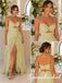 Pale Sage Chiffon Spaghetti Strap Cutout High Slit Ruffled Long Prom Dress, PD4268