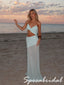 Sexy Pale Mint Chiffon Spaghetti Strap Cutout Maxi Dress Beach Formal Evening Gown, PD4270