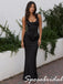 Chic Black Satin Spaghetti Straps Scoop Neck Corset Mermaid Floor Length Formal Dress, PD4273