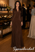 Elegant Rich Brown Gathered Bust Long Sleeve Pleated Skirt Floor Length Prom Dress, PD4275