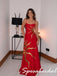 Sparkly Red Satin Spaghetti Straps Gown With Gold Sun Embroidery, PD4278