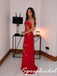 Sparkly Red Satin Spaghetti Straps Gown With Gold Sun Embroidery, PD4278