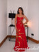 Sparkly Red Satin Spaghetti Straps Gown With Gold Sun Embroidery, PD4278