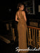 Sparkly Gold Sequin Beaded Halter Sheath Formal Dress Open Back, PD4279