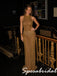 Sparkly Gold Sequin Beaded Halter Sheath Formal Dress Open Back, PD4279