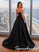 Elegant Black Satin Strapless Ball Gown With Large 3D Rose, PD4282
