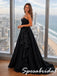 Elegant Black Satin Strapless Ball Gown With Large 3D Rose, PD4282
