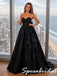 Elegant Black Satin Strapless Ball Gown With Large 3D Rose, PD4282