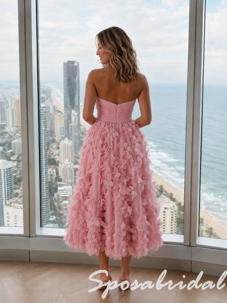Cute Blush Pink Strapless 3D Floral Midi Tulle Dress, PD4283 – SposaBridal