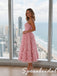 Cute Blush Pink Strapless 3D Floral Midi Tulle Dress, PD4283