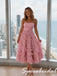 Cute Blush Pink Strapless 3D Floral Midi Tulle Dress, PD4283