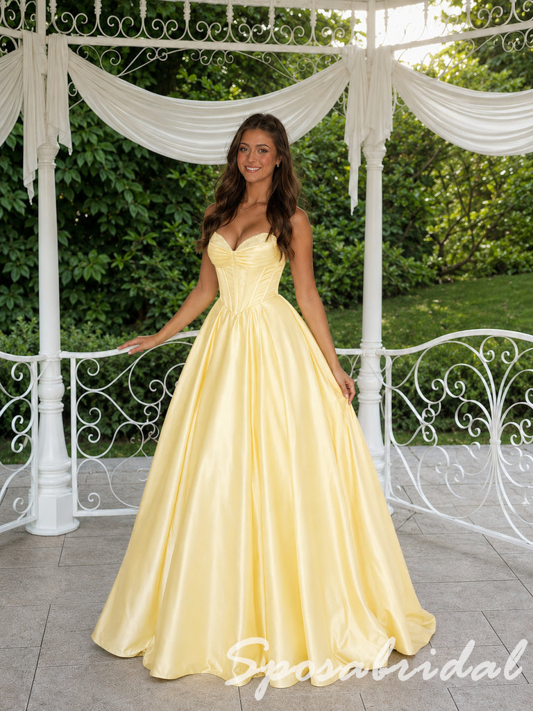 Stunning Satin Strapless Corset Ball Gown Prom Dress, PD4285