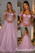Romantic Off Shoulder Pink Glitter Tulle Corset Ball Prom Dress, PD4288