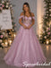 Romantic Off Shoulder Pink Glitter Tulle Corset Ball Prom Dress, PD4288
