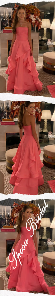 Elegant Soft Satin Sweetheart Ruffled A-Line Floor Length Prom Dress, PD4093