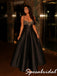 Glam Sweetheart Black Satin Beaded Corset A Line Prom Gown, PD4289