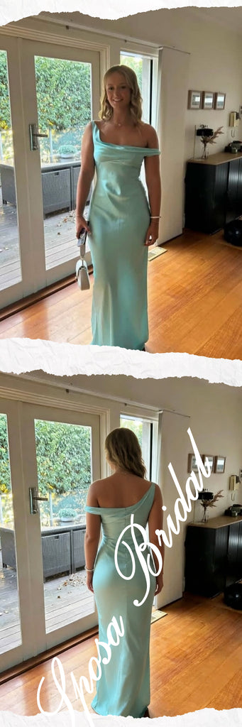 Sexy Soft Satin Asymmetrical Neck Sleeveless Mermaid Floor Length Prom Dress, PD4100