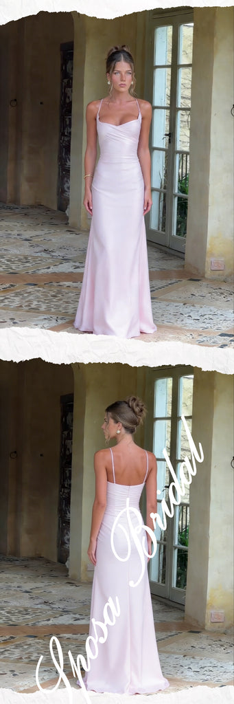 Sexy Soft Satin Spaghetti Sleeveless Mermaid Floor Length Prom Dress, PD4102