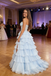 Sexy Light-Blue Chiffon Sweetheart Boning Pleated A-Line Floor Length Prom Dress With Split, PD4110