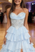 Sexy Light-Blue Chiffon Sweetheart Boning Pleated A-Line Floor Length Prom Dress With Split, PD4110