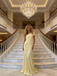 Sexy Light-Yellow Jersey One Shoulder Ruched Mermaid Floor Length Prom Dress, PD4111