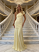 Sexy Light-Yellow Jersey One Shoulder Ruched Mermaid Floor Length Prom Dress, PD4111