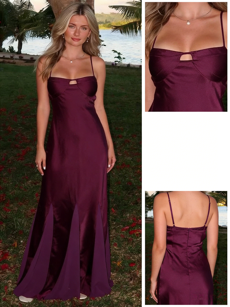 Simple Orchid Soft Satin Spaghetti Straps Mermaid Floor Length Prom Dress, PD4113