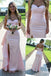 Blush Pink Satin Strapless Prom Dress with High Slit and Draped Detail, PD4122