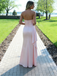 Blush Pink Satin Strapless Prom Dress with High Slit and Draped Detail, PD4122