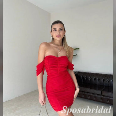 Sexy Red Special Fabric Off Shoulder Sheath Mini Dresses/ Homecoming Dresses, PD3536