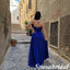 Sexy Royal-Blue Spaghetti Straps V-Neck Sleeveless Criss Cross Side Slit A-Line Long Prom Dresses, PD3742