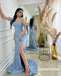 Sexy Soft Satin Off Shoulder Side Slit Mermaid Long Prom Dresses, PD3765