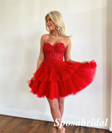 Sexy White Sweetheart V-Neck A-Line Mini Dresses/ Homecoming Dresses With Beading, PD3573