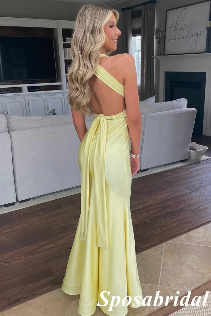 Sexy Soft Satin V-Neck Sleeveless Mermaid Maxi Prom Dress, PD4016