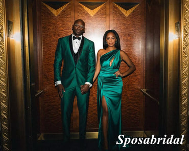 Sexy Soft Satin One Shoulder Side Slit Mermaid Long Prom Dresses With Trailing, PD3771