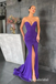 Sexy Satin Sweetheart V-Neck Sleeveless Side Slit Mermaid Long Prom Dresses,PD3717