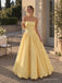 Yellow Satin Strapless Tube Neck High Waist Bubble Hem A-Line Floor Length Evening Dress,PD4317