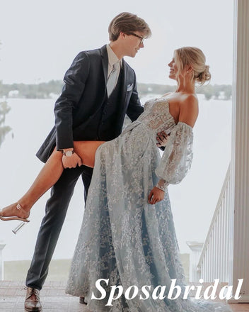 Sexy Tulle And Lace Sweetheart V-Neck Sleeveless Side Slit A-Line Long Prom Dresses, PD3913