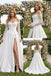Elegant Off the Shoulder Lace Sleeve Satin Ball Gown Wedding Dress with Slit, WD3110