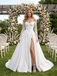 Elegant Off the Shoulder Lace Sleeve Satin Ball Gown Wedding Dress with Slit, WD3110