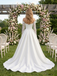 Elegant Off the Shoulder Lace Sleeve Satin Ball Gown Wedding Dress with Slit, WD3110