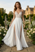 Simple White Chiffon V-Neck Wedding Dress with Double Slits, WD3112