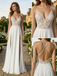 Simple White Chiffon V-Neck Wedding Dress with Double Slits, WD3112