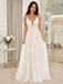Bohemian White Lace Chiffon Wedding Dress Spaghetti Strap A-Line Boho Bridal Gown, WD3113