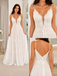 Bohemian White Lace Chiffon Wedding Dress Spaghetti Strap A-Line Boho Bridal Gown, WD3113