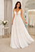Bohemian White Lace Chiffon Wedding Dress Spaghetti Strap A-Line Boho Bridal Gown, WD3113