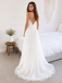Deep V-Neck Lace White Wedding Dress With Slit Boho Bridal, WD3114